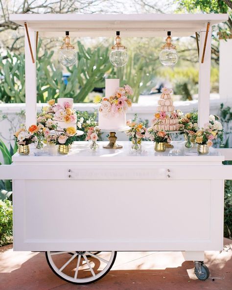 Ruze Cake House on Instagram: “Wedding season is already in full swing! Love seeing the dessert cart at so many events!” Catering Cart, Vendor Cart, Dessert Cart, Drink Cart, Ice Cream Cart, Cake House, Candy Cart, Flower Cart, Food Cart