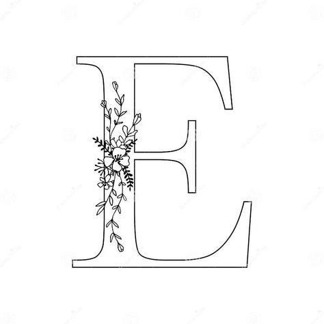 Floral Letter E. Romantic Lettering Design with Flowers Stock Illustration - Illustration of blossom, background: 113219788 Letter E Tattoo With Flowers, Letter E Embroidery, Crown Drawing, Flower Drawing Design, Embroidery Letters, E Tattoo, Letter E, Lettering Alphabet Fonts, Creative Lettering