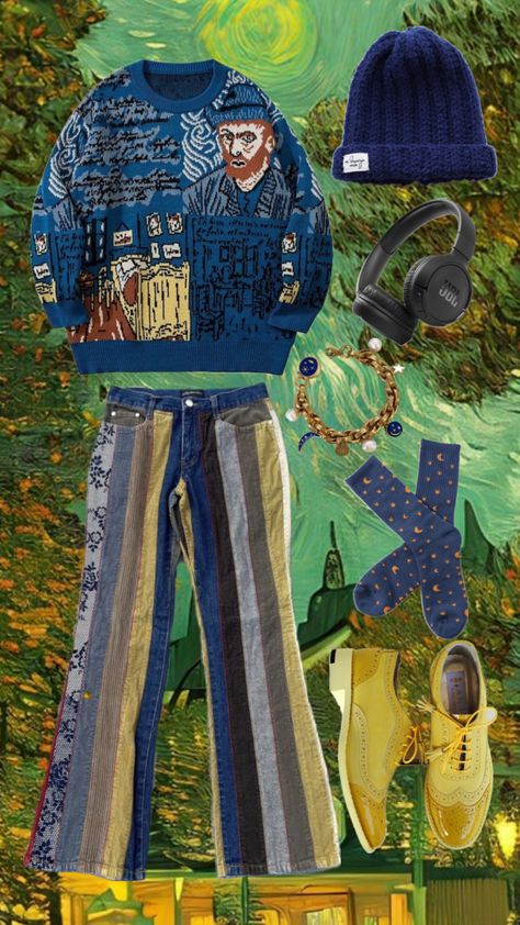 Van Gogh inspired outfit idea #vintage #moodboard #myfirstshuffle #collage #aesthetic #outfit #outfitinspo #inspo #fit #sweaterweather #fall #vangogh #art #outfitideas #outfitinspiration #ideas #painting Van Gogh Inspired Outfit, Van Gogh Outfit, Vintage Moodboard, Van Gogh Inspired, Outfit Inspired, Van Gogh Paintings, Aesthetic Outfit, Outfit Idea, Sweater Weather