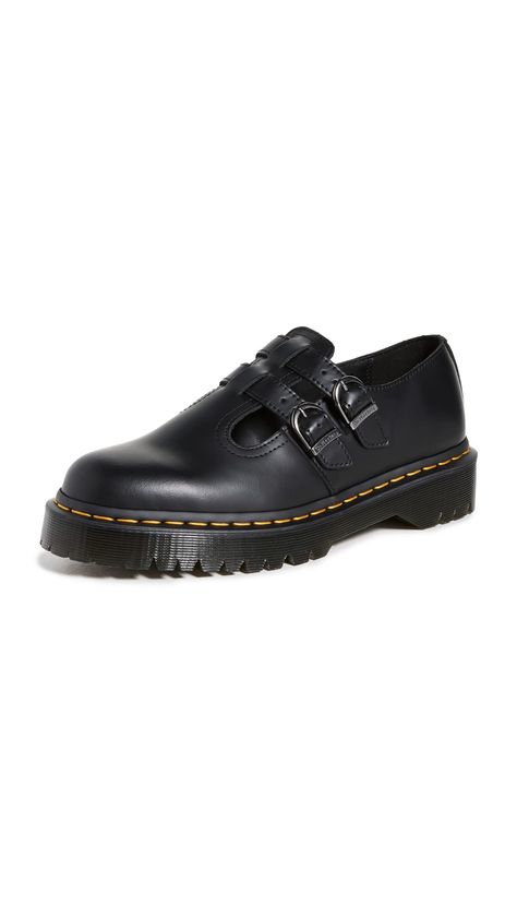 PRICES MAY VARY. Rubber sole Contrast welt stitching, Buckles straps at vamp Heel: 1.5in / 35mm Round toe Cool yet understated, these rounded toe Dr. Martens Bex loafers are crafted from smooth leather, and are styled with pairs of buckle closures. Yellow stitching and a classic air-cushioned sole provide a signature finishing touch. Doc Martens Loafers, Dr Martens Womens, Platform Boots, Loafers For Women, Pharmacy Gifts, Cute Shoes, Ankle Booties, Smooth Leather, Me Too Shoes