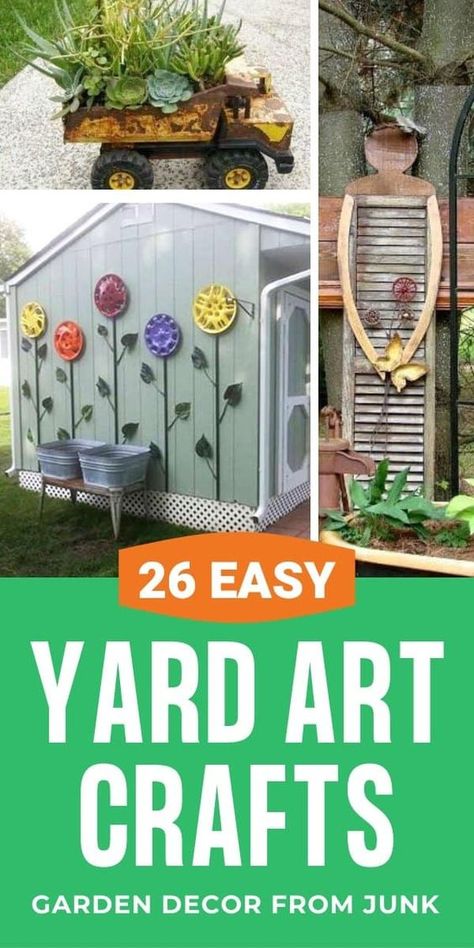 Diy Yard Art Ideas, Yard Art Ideas, Decor Garden Ideas, Diy Yard Art, Diy Garden Decor Projects, Yard Art Crafts, Garden Junk, Home Decor Garden, Garden Decor Projects