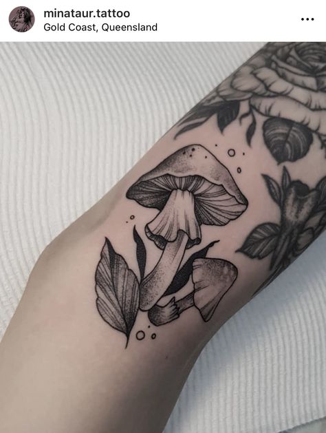 Mushroom Tattoo, White Tattoo, Gold Coast, Tattoo Ideas, Black And White, Tattoos, Flowers, Gold, White