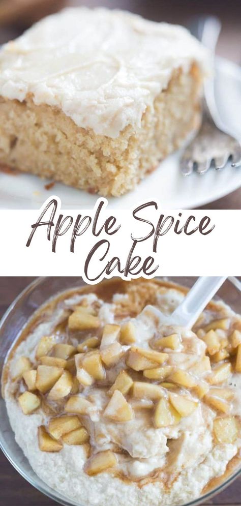 Easy homemade Apple Spice Cake with brown sugar cream cheese frosting. Best fall dessert recipe. Homemade Spice Cake Recipe, Homemade Spice Cake, Apple Spice Cake Recipe, Brown Sugar Cream Cheese Frosting, Cream Cheese Icing Recipe, Spice Frosting, Apple Cream Cheese, Apple Spice Cake, Homemade Apple Pie Filling