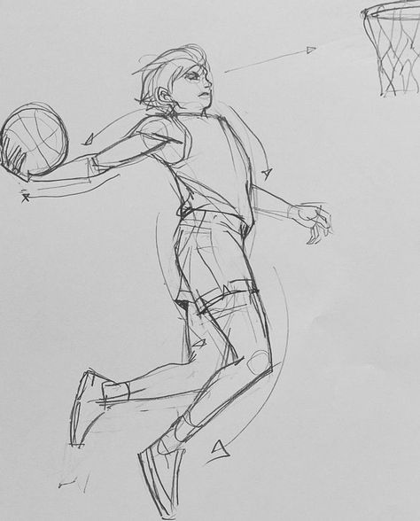 Human Body Figure Sketch, Human Figure Drawing Pose Reference, Chommang Art, Op Drawing, Movement Sketch, Basketball Sketch, Basketball Poses, Basketball Drawings, Perspective Sketch