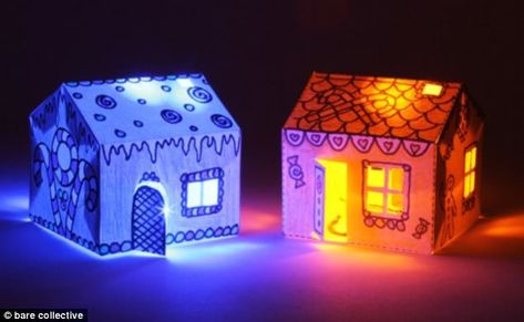 Bare Conductive's House Kit contains two paper houses, wired with conductive paint, which light up in the dark Paper Circuits, E Textiles, Steam Projects, Diy Tech, Interactive Walls, Mood Lights, Stem Projects, Student Created, Educational Projects