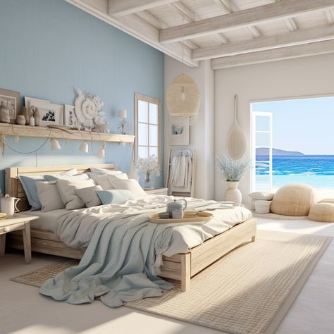 Beach House Interior Bedroom, Beach Theme Bedroom, Ocean Inspired Bedroom, Costal Bedroom, Ocean Bedroom, Ocean And Beach, Beachy Bedroom, Ocean Room, Beach Themed Bedroom