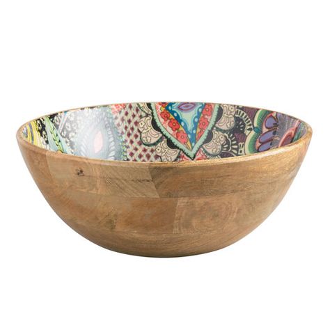 Janice Large Multicolor Enamel Wood Serving Bowl by World Market Upcycling, Couscous, Unique Flatware, Paris House, Wood Serving Bowl, Ceramic Collection, Rustic Exterior, Anthropologie Style, Homemade Salads