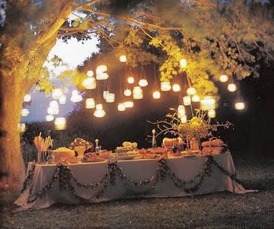 Harvest Moon Buffet - braxton and yancey: Wonderland Room Décor Rustic Wedding Decorations, Outdoor Dinner Parties, Jar Lanterns, Outdoor Dinner, Midsummer Nights Dream, Garden Parties, Outdoor Parties, Outdoor Party, Diy Wedding Decorations