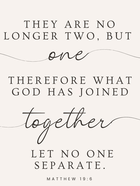 No Longer Two but One Wedding Bible Verse Sign, Matthew 19:6 Scripture Wall Art, Christian Wedding Sign, Wedding Decor, Marriage Quote - Etsy Philippines Bible Verse For Wedding Vows, Couples Scriptures, God And Marriage Quotes Scriptures, Bible Verse For Wedding Card, Bible Verse Marriage Scriptures, Matthew 19:6 Tattoo, Wedding Decor Christian, Christian Engagement Quotes, Small Christian Wedding Ideas