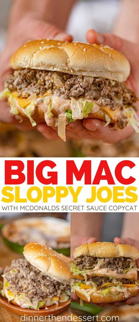 Big Mac Sloppy Joes are a delicious one pan meal with a McDonald's Big Mac Secret Sauce Copycat made in 30 minutes. You'll never need the drive-thru again. #sloppyjoes #bigmac #copycatrecipes #mcdonaldsrecipes #secretsauce #mcdonalds #dinnerthendessert Simple Grab And Go Lunch, Friday Dinner Ideas Easy Healthy, Easy Crockpot Dinners For A Crowd, Camping Potluck, Big Family Dinner Ideas, Cheap Lunch Ideas, Big Mac Sloppy, Mcdonalds Recipes, Cheese Pickles