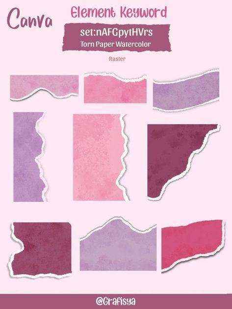 CANVA CODES | set:nAFGpytHVrs Alt. Keyword : Torn Paper Watercolor 1091 #madeincanva #canvawest #leaveselement #canvanegocio✋ Canva Header Idea, Canva Borders Design, School Poster Ideas Creative, Canva Pink Elements, Canva Design Ideas Aesthetic, Canva Journal Ideas, Visual Aids Design For Reporting, Pubmat Ideas Canva, Canva Key Words