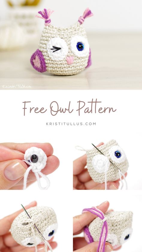 Free amigurumi owl crochet pattern with step-by-step photos. You don't need much yarn for this owl, which makes it a great project to use up any scrap yarn. It doesn't include any complicated stitches or techniques, but the small details can be a bit fiddly to make. Owl Crochet Pattern Free, Crochet Owls, Owl Crochet Patterns, Crochet Keychain Pattern, Crochet Owl, Crochet Animals Free Patterns, Crochet Amigurumi Free Patterns, Crochet Amigurumi Free, Owl Patterns