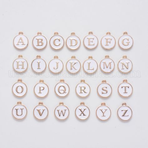 Initial Letter A~Z Alphabet Enamel Charms, Flat Round Disc Double Sided Charms, Golden Plated Enamelled Sequins Alloy Charms, White, 14x12x2mm, Hole: 1.5mm, 26pcs/set – usstock.panahall.com Bead Alphabet, Charms Collection, Alphabet Charm, Letter Beads, Letter Set, Letter Pendants, Letter Charms, Enamel Charms, Small Pendant