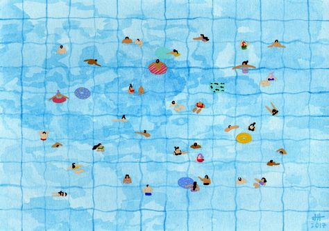 Swimming Pool 2 by Joanne Ho Swimming Art, Nautical Inspiration, Watercolor Inspiration, Beach Art, Whimsical Art, Original Watercolor Painting, Artist At Work, Watercolor Paper, Original Watercolors