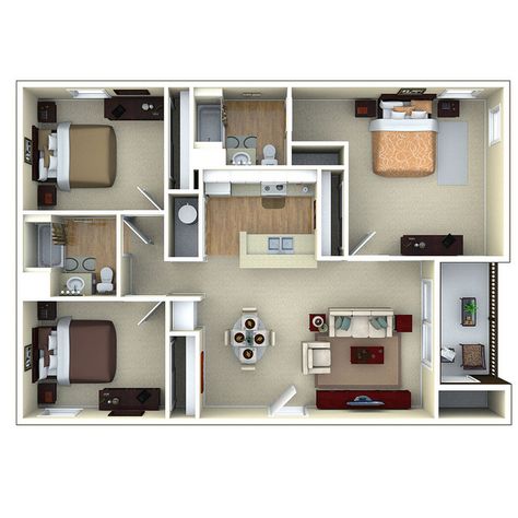 Master Bath Floor Plan, Floor Plan Apartment, Tiny House Family, Plan Apartment, 3d Floor Plan, 3d House Plans, Apartment Floor Plan, Apartment Floor Plans, House Layout Plans