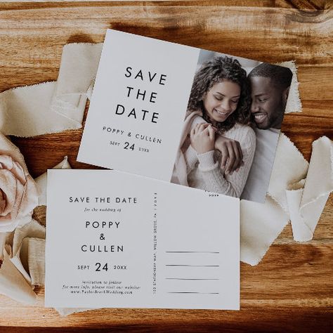 Chic Typography, Rustic Wedding Save The Dates, Postcard Wedding Invitation, Wedding Invitation Trends, Rustic Save The Dates, Date Invitation, Photo Save The Date, White Typography, Wedding Invitations Boho