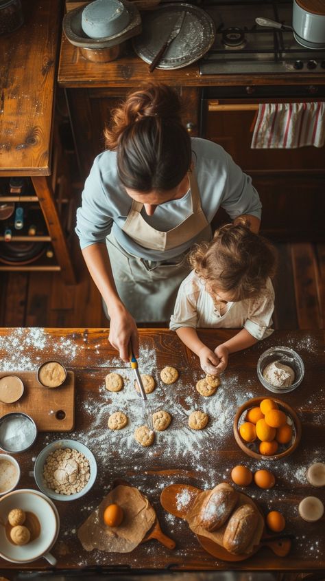 Baking Together Joyfully: A tender moment as a parent and child bond over the art of baking in a cozy kitchen. #baking #cooking #family #bonding #kitchen #aiart #aiphoto #stockcake ⬇️ Download and 📝 Prompt 👉 https://ayr.app/l/mxhw Family Christmas Baking Pictures, Family Eating Together Aesthetic, Kitchen Photoshoot Ideas Cooking, Kids Baking Photoshoot, Baking With Kids Aesthetic, Cooking With Kids Aesthetic, Family Baking Photoshoot, Aesthetic Cooking Pictures, Cooking Together Aesthetic