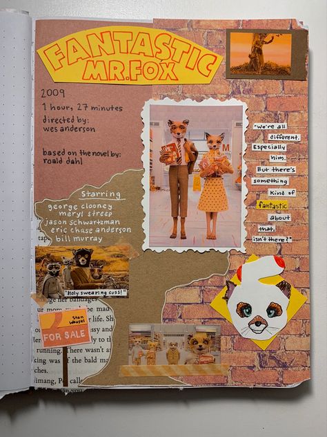 Wes Anderson Journal, Scrapbook Starting Page, Journal Headers Ideas, Film Journal Ideas, Movie Journal Ideas, Cinema Journal, Movie Journaling, Magazine Scrapbook, Movies Journal