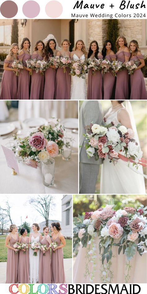 Best 8 Mauve Wedding Color Combos for 2024 - ColorsBridesmaid Mauve Navy Champagne Wedding, Dusty Rose And Plum Wedding, Cream And Mauve Wedding, Dusty Rose Wedding Theme Color Palettes, Dark Mauve Wedding Theme, Wedding Color Schemes Blush Pink, Wedding Flowers Mauve, Mauve Summer Wedding, Mauve And Green Color Palette