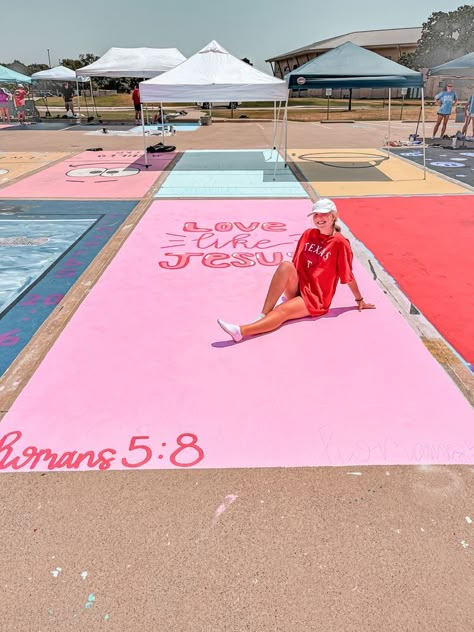 Hot Pink Senior Parking Spot, Senior Paint Parking Spot, Aesthetic Painted Parking Spots, Christian Parking Spot Ideas, Senior Bum Parking Spot, Senior Parking Space Ideas Butterfly, Twin Parking Spot Ideas, Aesthetic Painting Preppy, Parking Lot Senior Painting