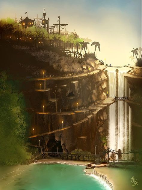 Canyon City, Pirate Island, If I Was A, Pirates Cove, Art Of Animation, Fantasy City, Fantasy Places, Fantasy Concept Art, Environment Design