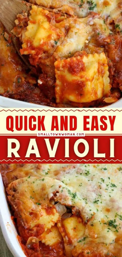 A quick and easy baked ravioli recipe perfect for weeknight dinners! It is made with frozen cheese ravioli, Italian sausage, onions, garlic, marinara, and oodles of mozzarella, and Parmesan Cheese all baked to golden perfection. Save this comfort food recipe! Sausage Ravioli Recipe, Frozen Ravioli Recipes, Easy Baked Ravioli, Italian Casseroles, Cheese Ravioli Recipe, Pasta Receipes, Sausage Ravioli, Baked Ravioli Casserole, Baked Ravioli Recipe