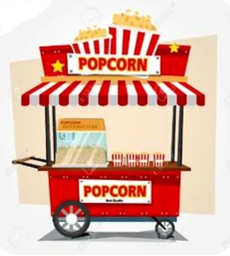 Popcorn Illustration, Pizza Twists, Grease Party, Popcorn Stand, Popcorn Cart, Circus Crafts, Popcorn Shop, Snack Stand, Sweet Cafe