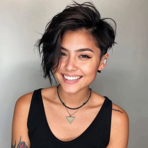 Long In Front Short In Back Haircut, Short Witchy Haircuts, Kristen Kish Haircut, "bixie" Haircut Wavy, "bixie" Haircut Fine Hair, Undercut Inverted Bob, Asymetrical Haircut Edgy Bob, Pixie For Straight Hair, Low Maintenance Pixie Haircut