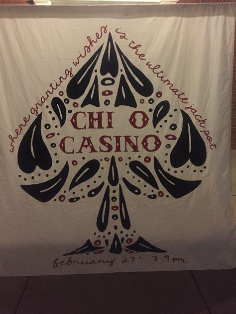 Casino Sorority Theme, Vegas Formal Theme, Casino Bid Day Theme, Frat Banner Ideas, Philanthropy Banner, Frat Banner, Casino Uniform, Semi Formal Themes, Formal Themes