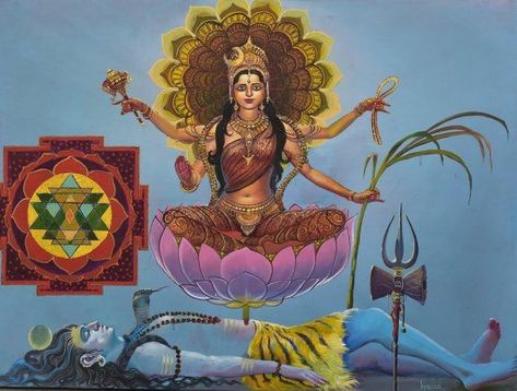 Bijay Biswaal - Tripura Sundari, a chief aspect of Adi Parashakti, the third of the ten wisdom goddesses called Mahavidyas. Aadishakti Maa, Adi Parashakti, Tripura Sundari, Hindu Cosmos, Lord Shiv, Lord Durga, Devi Maa, Rama Krishna, Tantra Art