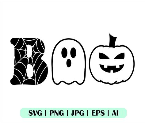 Boo Svg Free, Cute Ghost Svg, Halloween Cards Handmade, Illustrator Vector, Ghost Svg, Cricut Halloween, Pumpkin Svg, Monogram Decal, Black Image