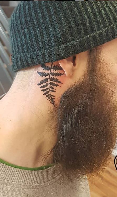 Behind The Ear Plant Tattoo, Fern Behind Ear Tattoo, Fern Tattoo Behind Ear, Fern Neck Tattoo, Fern Ear Tattoo, Tattoos Behind The Ear For Men, Behind The Ear Cover Up Tattoo, Behind The Ear Tattoo Men, Mens Behind Ear Tattoo