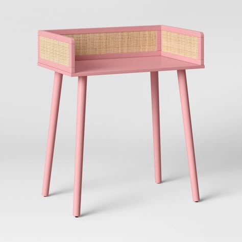 Bring a pretty, sleek update to your kid's study area with this Rattan and Wood Desk from Pillowfort™. Standing on four tapered legs, this sleek desk features rattan accents on three sides to add a mixed-material touch to their space. The pink layout adds charming detail to this wooden desk, making it a beautiful addition to their decor. Simply add a coordinating white chair to complete the look of their study space. Bunk Beds Kids, Kids Study Area, Desk Pink, Shared Girls Room, Girl Desk, Sleek Desk, Pink Desk, Kids Desk, Kids' Desk