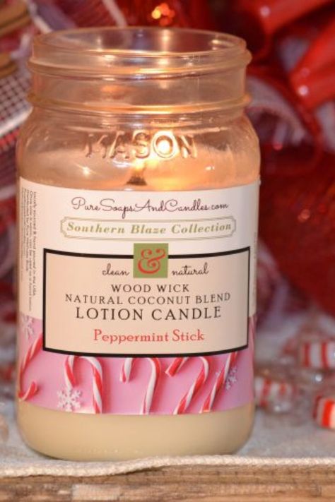 Peppermint Wood Wick Lotion Candle lit in a mason jar Candy Land Game Board, Candy Land Game, Peppermint Forest, Peppermint Tree, Candy Castle, Lotion Candles, Peppermint Sticks, Childhood Games, Holiday Candles