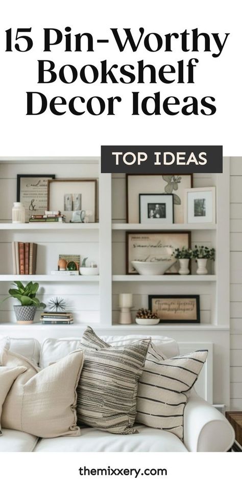 Discover new and creative bookshelf decor ideas to transform your space into a cozy reading nook or showcase your favorite books and trinkets. From minimalist displays to colorful arrangements, explore endless possibilities for bookshelf decoration that reflect your unique style. Whether you prefer a modern look with sleek lines or a bohemian vibe with plants and artwork, there are plenty of bookshelf decorating ideas to inspire you. Large Built In Shelves Decor, Wall Shelf Decoration Ideas, Home Decor Bookshelves, Style Living Room Shelves, Decor For Built In Shelves Living Room, Book Shelf Ideas Decor, Bookcase Decorating Ideas Living Room, Built In Shelves Living Room Decor, Styling Living Room Shelves