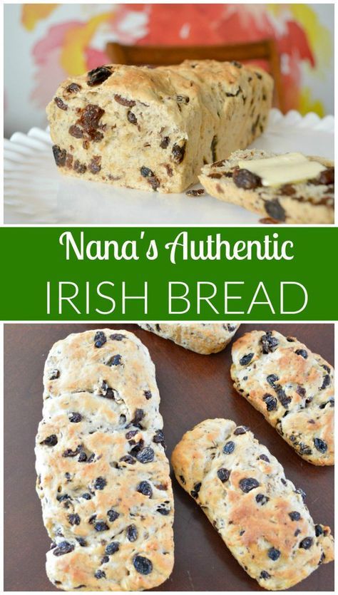 an irish bread with raisins and chocolate chips on it, next to the recipe