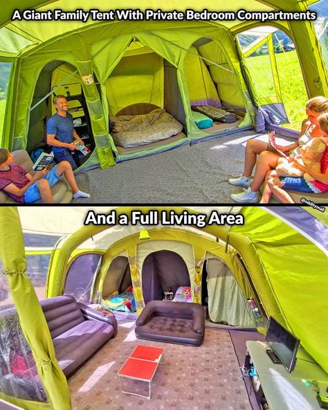 Pin on camping Family Tent Camping Glamping, Tent Living Full Time, Tent Decorating Ideas Camping, Tent Camping With Kids, Camping With Baby, Living In A Tent, Tent Life, Cool Camping Ideas, Best Family Tent