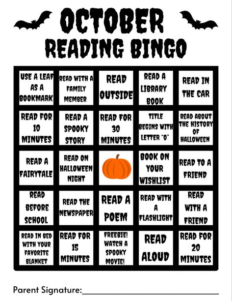 Halloween Reading Challenge, Book Bujo, Book Bingo, October Reading, Reading Bingo, School Highschool, Bingo For Kids, Halloween Reading, Bingo Template