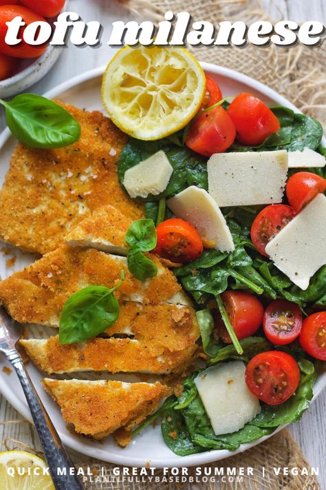 Tofu Milanese Italian Tofu, Prepare Tofu, Simple Side Salad, Vegan Entree Recipes, Breaded Tofu, Italian American Food, Vegan Tofu, Vegan Entree, Plant Based Whole Foods