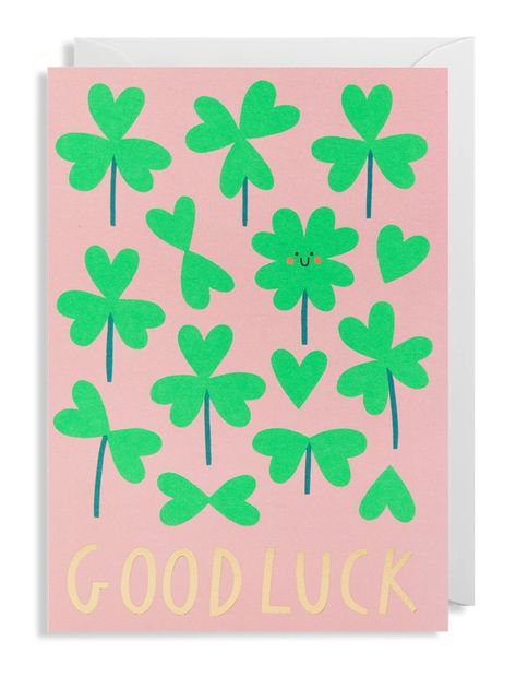 Greetings Cards Online | Oliver Bonas Bon Voyage Cards, Good Luck Clover, Good Luck Wishes, Gold Foil Text, Good Luck Cards, Gold Text, Unique Greeting Cards, Stationery Collection, Lucky Clover