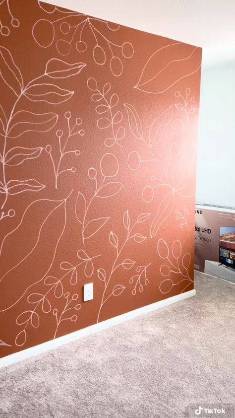 Paint Wall Designs Bedrooms, Unique Paint Designs For Walls, Boho Home Painting, Boho Murals Wall Art, Paint Wall Accent Ideas, Accent Boho Wall, Boho Tv Accent Wall, Boho Wall Mural Painting Ideas, Boho Wall Painting Ideas Diy