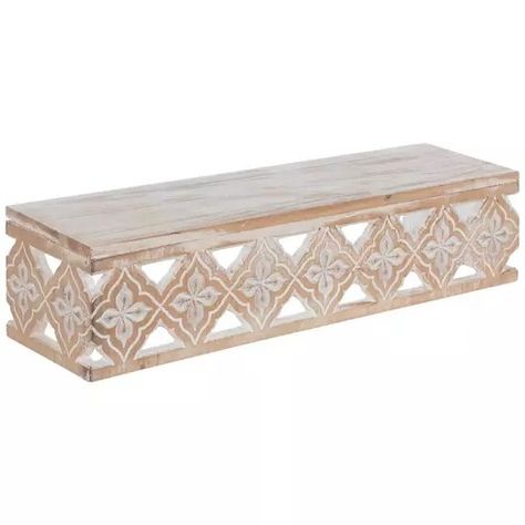 Beige & White Floral Cutout Wood Wall Shelf | Hobby Lobby | 1954460 Hobby Lobby White Shelf, Beige Room, Photo Frame Display, Boho Space, Warm Decor, Faux Floral Arrangement, Wood Wall Shelf, Scarf Crochet, Print Coupons