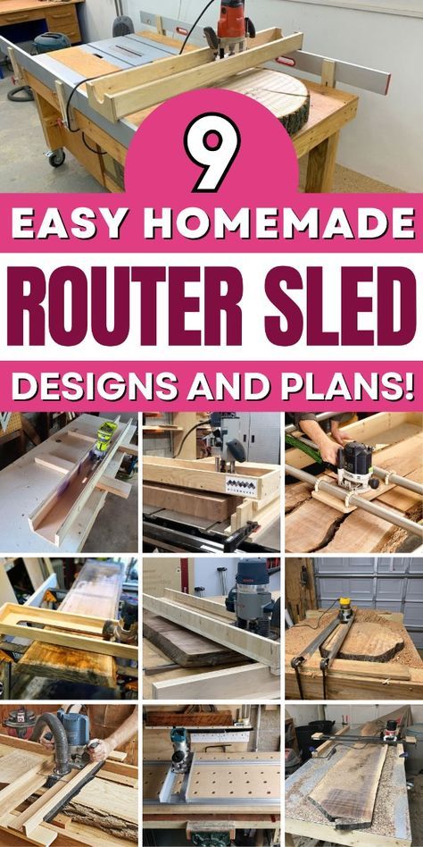 Improve your woodworking projects with these easy DIY router sleds. Perfect for any woodworker. Router Projects For Beginners Diy, Plunge Router Projects, Router Sled How To Make, Diy Router Jig, Diy Router Sled, Wood Router Projects, Diy Woodworking Jigs, Woodworking Jigs Homemade, Router Sleds