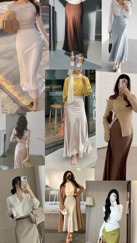 Modest Girly Outfits, Satin Skirt Outfit, Skirt Ideas, Cute Modest Outfits, Muslim Outfits Casual, Modest Summer Outfits, Modest Dresses Casual, Stylish Work Attire, Modesty Fashion