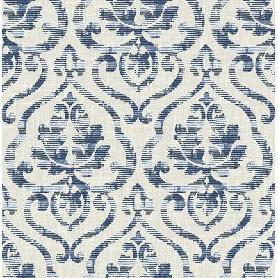 Alcott Hill Ramsay 33' L x 20.5" W Wallpaper Roll Color: Blue/White Arabesque Design, Ocean Reef, Roll Paper, W Wallpaper, Cabinet Ideas, Half Bathroom, Damask Wallpaper, Farmhouse Interior, Wallpaper Pattern