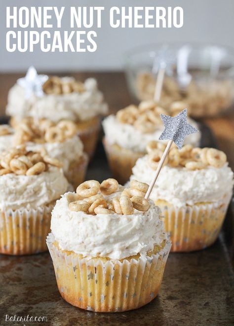 If you like Cheerios, you’ll love these Honey Nut Cheerio Cupcakes! A soft honey cupcake made with cereal infused milk is topped with a Honey Nut Cheerio buttercream to create a treat you’ll love. Pumpkin Cheesecake Gingersnap Crust, Honey Cupcakes, Honey Dessert, Pumpkin Spice Cheesecake, Honey Nut Cheerios, Cereal Dessert, Gingersnap Crust, Mini Torte, Honey Nut