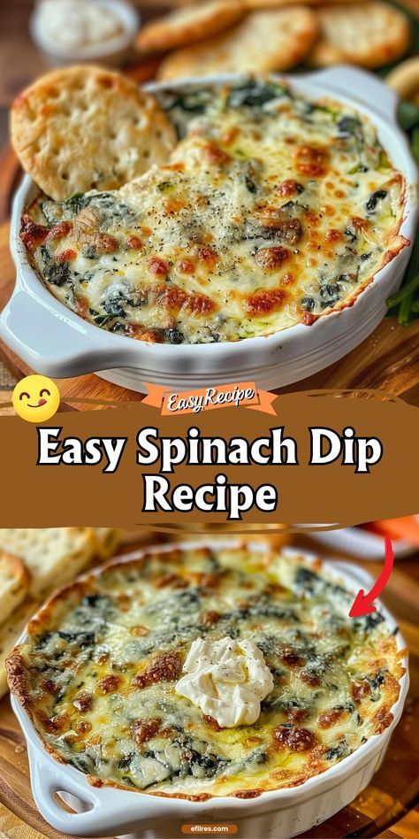 Warm up your snack time with our Spinach Dip, a creamy blend of spinach, cheeses, and spices, baked until golden and bubbly. Perfect for dipping your favorite crackers or veggies, this dip is a must-have at any gathering or a quiet evening at home. Simple, savory, and oh so satisfying! #SpinachDip #AppetizerIdeas #CreamyDip Spinach Dip Oven, Mellow Mushroom Spinach Dip Recipe, Easy Spinach Dip Recipe, Spinach Dip Recipe Easy, Spinach Queso Dip, Fresh Spinach Dip, Hot Spinach Dip Recipe, Warm Spinach Dip, Easy Spinach Dip