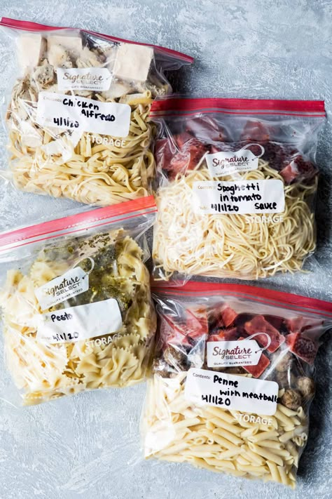 Four Easy Pasta Freezer Meals - Foodness Gracious Pasta Freezer Meals, Single Serve Freezer Meals, Freezer Skillet Meals, Pioneer Woman Freezer Meals, Dinner Freezer Meals, Freezer Bag Meals, Pregnancy Freezer Meals, Postpartum Freezer Meals, Postpartum Meal Prep