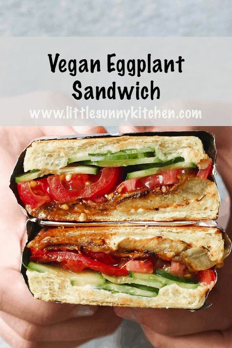 This vegan eggplant sandwich is so delicious that you'll keep making it over and over again. Layers of smoky and fresh vegetables are packed in panini bread, then toasted till perfection! Ideal for lunchboxes, picnics, and lunches on the go! #vegansandwich #veganeggplant #picnicsandwich Panini Bread, Eggplant Sandwich, Vegan Sandwich Recipes, Vegan Eggplant, Meal Inspiration, Avocado Pasta, Vegan Lunch Recipes, Cake Vegan, Vegan Lunches