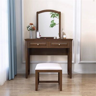 This Makeup Vanity Is In American Classic Style. It Is Simple But Never Out Of Date. Body Color Is Walnut Which It is Easy To Match Home Furniture. This Vanity Table Biggest Feature Is Fully Made Of Solid Wood. As We Know Solid Wood Is Stable, Durable And Long Life. This Vanity Table Has Two Big Drawers In The Front, Enough Space To Keep Your Daily Cosmetic Products. Dressing Mirror Frame Is Solid Wood Also, Which Can Fixed On The Table Top, Do Not Worry It Will Fell Down. Dressing Stool Seat Is Nightstand Vanity, Studio Vanity, Glass Top Vanity, Dressing Stool, Makeup Vanity Set, Bedroom Makeup Vanity, Make Up Desk Vanity, Dressing Mirror, Vanity Desk